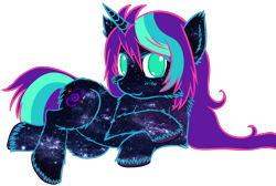 Size: 1638x1101 | Tagged: safe, artist:homumu, imported from derpibooru, oc, oc only, oc:andromeda, pony, unicorn, female, horn, lying down, mare, simple background, smiling, solo, starry hair, transparent background, unicorn oc, unshorn fetlocks