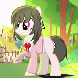 Size: 600x600 | Tagged: safe, artist:aorkamon, artist:benzayngcup, imported from derpibooru, oc, oc only, earth pony, pony, animated, cinemagraph, clothes, female, mare, ponyville, raised hoof, shirt, show accurate, solo
