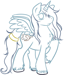 Size: 900x1056 | Tagged: safe, artist:homumu, imported from derpibooru, oc, oc only, oc:storm call, alicorn, pony, alicorn oc, chest fluff, horn, lineart, messy mane, raised hoof, simple background, solo, tail wrap, white background