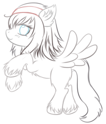 Size: 597x697 | Tagged: safe, artist:catswalkby, artist:homumu, artist:sleepymomo, imported from derpibooru, oc, oc only, pegasus, pony, andaimaru, butt wings, ear fluff, headband, lineart, miss stella starlite, original art, partial color, pegasus oc, rearing, sketch, sleepymomo, solo, unshorn fetlocks, wings