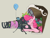 Size: 1300x1000 | Tagged: safe, artist:sinrar, imported from derpibooru, pinkie pie, earth pony, pony, aiming, balloon, cake, cupcake, female, food, launcher, partillery, present, simple background, sketch, solo, tan background