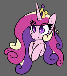 Size: 770x876 | Tagged: safe, artist:lockheart, imported from derpibooru, princess cadance, alicorn, pony, bust, chest fluff, colored pupils, cute, cutedance, eye clipping through hair, female, gray background, heart eyes, hooves to the chest, jewelry, mare, regalia, request, simple background, smiling, solo, weapons-grade cute, wingding eyes