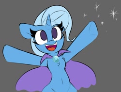 Size: 1073x817 | Tagged: safe, artist:lockheart, imported from derpibooru, trixie, pony, unicorn, chest fluff, cute, diatrixes, female, floppy ears, gray background, hooves in air, mare, open mouth, request, simple background, solo, sparkles, underhoof