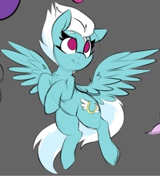 Size: 869x954 | Tagged: safe, artist:lockheart, imported from derpibooru, fleetfoot, pegasus, pony, female, flying, gray background, looking up, mare, request, simple background, smiling, solo, spread wings, wings