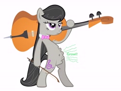 Size: 7500x5625 | Tagged: safe, artist:artpwny, artist:darkyboode32, edit, imported from derpibooru, vector edit, octavia melody, earth pony, pony, belly, belly button, bipedal, bow (instrument), bowtie, cello, female, holding, hoof hold, hungry, lidded eyes, musical instrument, octavia is not amused, onomatopoeia, ripple, simple background, solo, standing, starving, stomach growl, stomach noise, unamused, vector, white background