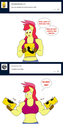 Size: 1280x2540 | Tagged: safe, artist:matchstickman, imported from derpibooru, apple bloom, anthro, earth pony, tumblr:where the apple blossoms, angry, apple brawn, biceps, breasts, busty apple bloom, clothes, comic, deltoids, dialogue, female, fingerless gloves, gloves, gritted teeth, imminent pain, jeans, looking at you, mare, matchstickman's apple brawn series, meme, midriff, motivation, muscles, muscular female, older, older apple bloom, pants, pecs, phone book, simple background, solo, speech bubble, sports bra, talking to viewer, this will end in pain, this will end in tears, this will not end well, triggered, tumblr comic, white background, worth it