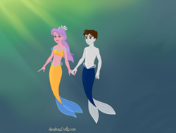 Size: 820x620 | Tagged: safe, artist:azaleasdolls, editor:jdueler11, imported from derpibooru, diamond tiara, pipsqueak, merboy, mermaid, merman, equestria girls, fins, male, mermaid maker, mermaid tail, mermaidized, mermanized, piptiara, shipping, species swap, straight, underwater