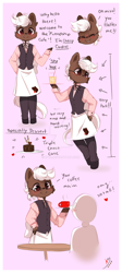 Size: 800x1780 | Tagged: safe, artist:ipun, imported from derpibooru, oc, oc only, oc:cherry cordial, earth pony, semi-anthro, apron, arm hooves, chibi, clothes, deviantart watermark, friendship cafe, glasses, male, obtrusive watermark, pants, semi-anthro oc, shirt, solo, stallion, vest, watermark