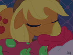 Size: 1600x1200 | Tagged: safe, artist:cosmic-rust, imported from derpibooru, apple bloom, applejack, apple sisters, bed, blanket, cute, siblings, sisters