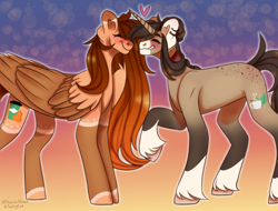 Size: 684x519 | Tagged: safe, artist:moonwolf96, imported from derpibooru, oc, oc only, oc:pumpkin maple spice, pegasus, pony, unicorn, female, mare