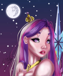 Size: 1000x1200 | Tagged: safe, artist:ohflaming-rainbow, imported from derpibooru, princess cadance, human, bust, female, humanized, mare in the moon, moon, portrait, solo