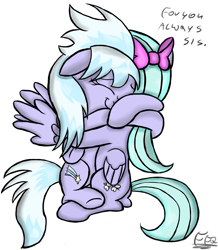 Size: 873x1000 | Tagged: safe, artist:freefraq, imported from derpibooru, cloudchaser, flitter, pegasus, pony, bow, cute, cutechaser, female, flitterbetes, hair bow, hug, siblings, simple background, sisters, twins