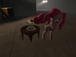 Size: 1400x1050 | Tagged: safe, artist:nightmenahalo117, imported from derpibooru, pinkie pie, earth pony, pony, 3d, birthday cake, cake, fart, female, food, mare, raised tail, tail