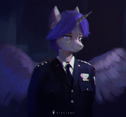 Size: 2250x2099 | Tagged: safe, artist:aidelank, imported from derpibooru, oc, oc only, oc:atom, alicorn, anthro, alicorn oc, chromatic aberration, clothes, command and conquer, commission, crossover, high res, horn, looking at you, red alert, red alert 3, smiling, solo, suit, uniform, video game crossover