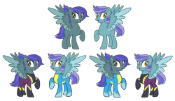 Size: 6893x4006 | Tagged: safe, artist:harmonyharp, imported from derpibooru, oc, oc only, oc:lightning skies, oc:rainy skies (ice1517), pegasus, pony, icey-verse, blank flank, clothes, costume, ear piercing, earring, female, jewelry, magical gay spawn, mare, offspring, open mouth, parent:open skies, parent:thunderlane, parents:thunderskies, piercing, raised hoof, shadowbolts, shadowbolts costume, siblings, simple background, sisters, transparent background, twins, uniform, wonderbolts, wonderbolts uniform