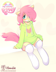 Size: 2825x3625 | Tagged: safe, artist:hoodie, imported from derpibooru, fluttershy, semi-anthro, adorascotch, butterscotch, clothes, cute, femboy, high res, hoodie, male, rule 63, rule63betes, shyabetes, socks, solo