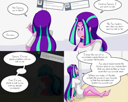 Size: 2000x1600 | Tagged: safe, artist:jake heritagu, imported from derpibooru, aria blaze, sonata dusk, comic:aria's archives, equestria girls, barefoot, clothes, comic, dialogue, feet, female, speech bubble, tumblr