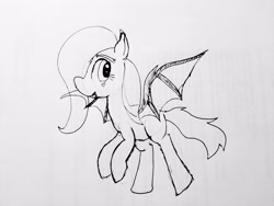 Size: 4032x3024 | Tagged: safe, artist:eden89, imported from derpibooru, oc, oc only, oc:anarchy, draconequus, hybrid, pegasus, fanfic:anarchy: pony of chaos, absurd resolution, bat wings, black and white, fanfic art, female, filly, grayscale, interspecies offspring, monochrome, offspring, parent:discord, parent:fluttershy, parents:discoshy, sketch, solo, wings