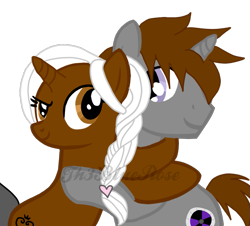 Size: 819x740 | Tagged: safe, artist:php114, artist:tech-kitten, deleted from derpibooru, imported from derpibooru, oc, oc only, oc:ladyblackfoxx, oc:radio daze, pony, unicorn, base used, commission, female, hug, male, mare, oc x oc, shipping, simple background, smiling, smirk, stallion, transparent background, unicorn oc