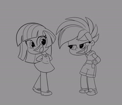 Size: 2538x2172 | Tagged: safe, imported from derpibooru, rainbow dash, twilight sparkle, human, equestria girls, my little pony: pony life, black and white, g4.5, grayscale, monochrome, pony life equestria girls-ified