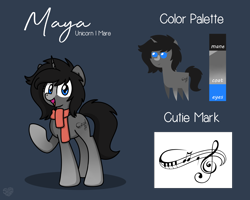 Size: 2560x2048 | Tagged: safe, artist:sugar morning, imported from derpibooru, oc, oc only, oc:maya madrigal, pony, unicorn, clothes, commission, cutie mark, female, mare, pointy ponies, reference sheet, scarf, simple background, solo