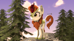 Size: 1920x1080 | Tagged: safe, artist:spinostud, imported from derpibooru, autumn blaze, kirin, 3d, female, forest, solo, source filmmaker, standing