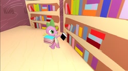 Size: 1024x575 | Tagged: safe, artist:undeadponysoldier, imported from derpibooru, spike, dragon, 3d, assistant, book, bookshelf, gmod, golden oaks library, male, number one assistant, organizing, solo