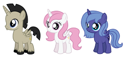 Size: 4721x2179 | Tagged: safe, artist:aleximusprime, imported from derpibooru, discord, princess celestia, princess luna, alicorn, flurry heart's story, accord (alicorn), age of the alicorns, age regression, age spell, aged down, children, colt, cute, discute, female, filly, filly celestia, filly luna, foal, male, pink hair celestia, pink-mane celestia, s1 luna, show accurate, simple background, transparent background, woona, young, young celestia, young discord, young luna, younger