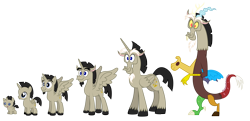 Size: 4000x1931 | Tagged: safe, artist:aleximusprime, imported from derpibooru, discord, oc, oc:accord, alicorn, draconequus, pony, flurry heart's story, accord (alicorn), adolescence, adult, age of the alicorns, age progression, baby, baby pony, child, colt, evolution chart, foal, headcanon, kid, male, pony discord, simple background, solo, teenager, transparent background, young discord, younger