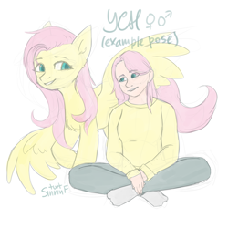 Size: 2000x2000 | Tagged: safe, artist:flysouldragon, artist:sinrinf, imported from derpibooru, fluttershy, human, pony, auction, commission, human ponidox, humanized, self ponidox, sketch, ych sketch, your character here