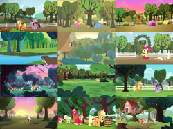 Size: 6000x4494 | Tagged: safe, imported from derpibooru, screencap, apple bloom, applejack, big macintosh, blues, cherry berry, cozy glow, granny smith, noteworthy, scootaloo, spike, sweetie belle, twilight sparkle, alicorn, beaver, dragon, earth pony, pegasus, pony, unicorn, bats!, brotherhooves social, buckball season, keep calm and flutter on, marks for effort, over a barrel, ppov, the break up breakdown, the cart before the ponies, the super speedy cider squeezy 6000, the ticket master, yakity-sax, apple, apple family, apple orchard, apple siblings, apple sisters, apple tree, appleloosa resident, art evolution, background pony, basket, bowling pin, brother and sister, clubhouse, collage, cowboy hat, crusaders clubhouse, cutie mark crusaders, dragons riding ponies, female, filly, foal, food, hat, male, mare, orchard, riding, siblings, sisters, stallion, sunset, sweet apple acres, tent, tree, twilight sparkle (alicorn), unicorn twilight