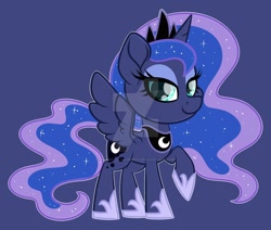 Size: 1600x1354 | Tagged: safe, artist:missbramblemele, artist:missmele-madness, imported from derpibooru, princess luna, pony, blue background, chibi, deviantart watermark, female, obtrusive watermark, simple background, solo, watermark