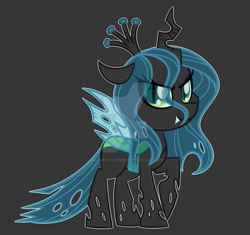 Size: 1600x1502 | Tagged: safe, artist:missbramblemele, artist:missmele-madness, imported from derpibooru, queen chrysalis, changeling, changeling queen, chibi, crown, cute, cutealis, deviantart watermark, fangs, female, jewelry, obtrusive watermark, regalia, simple background, solo, transparent wings, watermark, wings