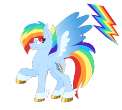 Size: 2422x2172 | Tagged: safe, artist:musical-medic, imported from derpibooru, rainbow dash, pegasus, pony, leak, spoiler:g5, cutie mark, female, g5, g5 concept leak style, g5 concept leaks, hooves, mare, rainbow dash (g5 concept leak), rainbow dash (g5), raised hoof, redesign, simple background, solo, spread wings, transparent background, wings