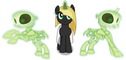 Size: 2021x967 | Tagged: safe, artist:frownfactory, imported from derpibooru, oc, oc:desert night, skeleton pony, undead, unicorn, .svg available, ankh, blonde mane, bone, clothes, ear piercing, earring, egyptian, egyptian pony, female, horn, jewelry, magic, mare, piercing, simple background, skeleton, skirt, svg, transparent background, vector