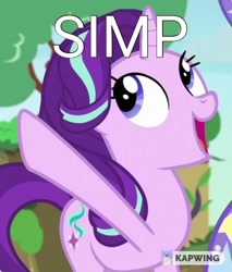 Size: 1090x1280 | Tagged: safe, edit, edited screencap, imported from derpibooru, screencap, starlight glimmer, pony, to change a changeling, caption, cropped, female, image macro, meme, simp, solo, text