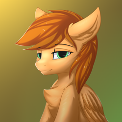 Size: 2834x2850 | Tagged: safe, artist:snowstormbat, imported from derpibooru, oc, oc only, oc:dawn daze, pegasus, pony, chest fluff, glowing eyes, gradient background, looking at you, male, smiling, solo, stallion