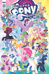 Size: 659x1000 | Tagged: safe, artist:tonyfleecs, idw, imported from derpibooru, angel bunny, apple bloom, applejack, derpy hooves, flash magnus, fluttershy, gallus, gummy, meadowbrook, mistmane, ocellus, owlowiscious, pinkie pie, princess cadance, princess celestia, princess flurry heart, princess luna, rainbow dash, rarity, rockhoof, sandbar, scootaloo, shining armor, silverstream, smolder, somnambula, spike, starlight glimmer, stygian, sweetie belle, tank, tempest shadow, trixie, twilight sparkle, yona, alicorn, alligator, bird, changedling, changeling, classical hippogriff, dragon, earth pony, griffon, hippogriff, owl, pegasus, pony, rabbit, tortoise, unicorn, yak, spoiler:comic, spoiler:comic88, :p, animal, armor, baby, baby pony, bow, broken horn, cloven hooves, colored hooves, confetti, cover, cowboy hat, cutie mark crusaders, dragoness, female, filly, firebreathing, flying, hair bow, hat, helmet, horn, jewelry, male, mane seven, mane six, mare, monkey swings, necklace, smiling, stallion, student six, teenager, tongue out, twilight sparkle (alicorn), unshorn fetlocks, wall of tags, winged spike