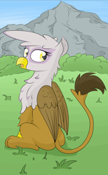 Size: 1920x3107 | Tagged: safe, artist:pzkratzer, imported from derpibooru, gilda, griffon, cute, gildadorable, mountain, sitting, vector