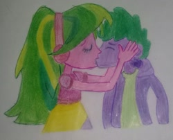 Size: 2017x1626 | Tagged: artist needed, safe, artist:ulisesramirez132, imported from derpibooru, lemon zest, spike, equestria girls, female, hand on cheek, kissing, male, shadowbolts, shipping, spike gets all the crystal prep, spikezest, straight, traditional art