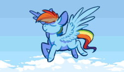 Size: 552x323 | Tagged: safe, artist:sqdpxl, imported from derpibooru, rainbow dash, pegasus, pony, animated, cloud, female, flying, gif, mare, sky, smiling, solo