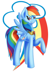 Size: 1981x2803 | Tagged: safe, artist:midfire, imported from derpibooru, rainbow dash, pegasus, pony, cute, cutie mark, dashabetes, element of loyalty, female, looking at you, mare, raised hoof, simple background, smiling, solo, spread wings, transparent background, wings
