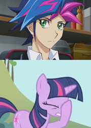 Size: 358x500 | Tagged: safe, edit, edited screencap, imported from derpibooru, screencap, twilight sparkle, applebuck season, facehoof, obscure crossover, obscure reference, yu-gi-oh!, yu-gi-oh! vrains, yusaku fujiki