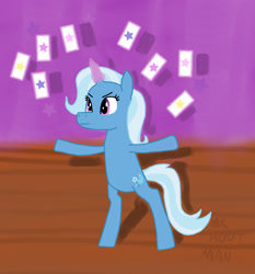 Size: 1187x1276 | Tagged: safe, artist:mrhootman, imported from derpibooru, trixie, pony, card, female, horn, magic, magic show, magic trick, solo, standing