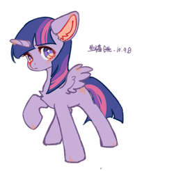 Size: 1464x1440 | Tagged: safe, artist:小huhu狸君呀, imported from derpibooru, twilight sparkle, alicorn, pony, blushing, chest fluff, colored pupils, cute, ear fluff, female, looking at you, mare, raised hoof, simple background, solo, twiabetes, twilight sparkle (alicorn), white background