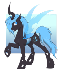 Size: 1920x2182 | Tagged: safe, artist:acry-artwork, imported from derpibooru, oc, oc only, changeling, pony, blue changeling, fangs, male, solo, spread wings, wings