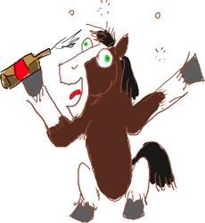 Size: 437x474 | Tagged: safe, artist:horsesplease, imported from derpibooru, trouble shoes, earth pony, pony, bottle, derp, drunk, drunken shoes, happy, unshorn fetlocks, yelling