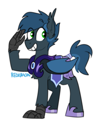 Size: 421x513 | Tagged: safe, artist:redxbacon, imported from derpibooru, oc, oc only, oc:bandit, oc:nachtadler, hippogriff, bat wings, catbathorse, guard, guard armor, male, salute, solo, stallion, talons, wings