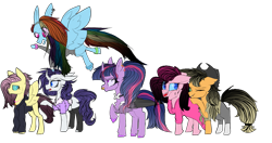 Size: 1179x624 | Tagged: safe, artist:bublebee123, artist:icey-wicey-1517, artist:icicle-wicicle-1517, color edit, edit, imported from derpibooru, applejack, fluttershy, pinkie pie, rainbow dash, rarity, twilight sparkle, alicorn, earth pony, pegasus, pony, unicorn, alternate hairstyle, anklet, chest fluff, clothes, collaboration, colored, cowboy hat, cross, curved horn, dress, ear piercing, earring, edgy, eye scar, goth, hat, hoodie, horn, jeans, jewelry, leg fluff, mane six, missing cutie mark, necklace, nose piercing, nose ring, one eye closed, open mouth, pants, piercing, ponytail, raised hoof, scar, shirt, simple background, socks, spiked wristband, stockings, thigh highs, torn clothes, transparent background, twilight sparkle (alicorn), unshorn fetlocks, wall of tags, wristband
