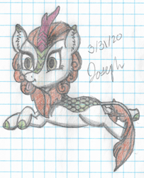 Size: 1916x2359 | Tagged: safe, artist:mlplayer dudez, artist:solder point, imported from derpibooru, autumn blaze, kirin, cel shading, cheek fluff, colored, crossed legs, ear fluff, female, graph paper, lying down, prone, shading, signature, solo, tail wrap, tongue out, traditional art